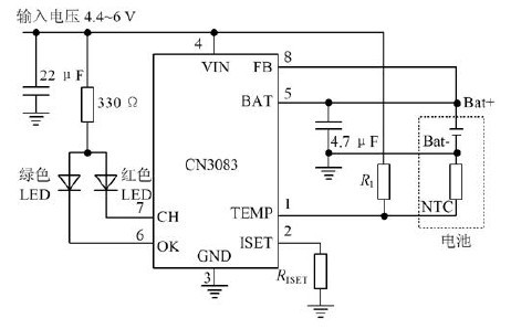 圖3 CN3083芯片的外部連線電路圖