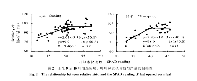 玉米9至10葉期最新展開葉葉綠素儀讀數(shù)與產(chǎn)量的相關(guān)性